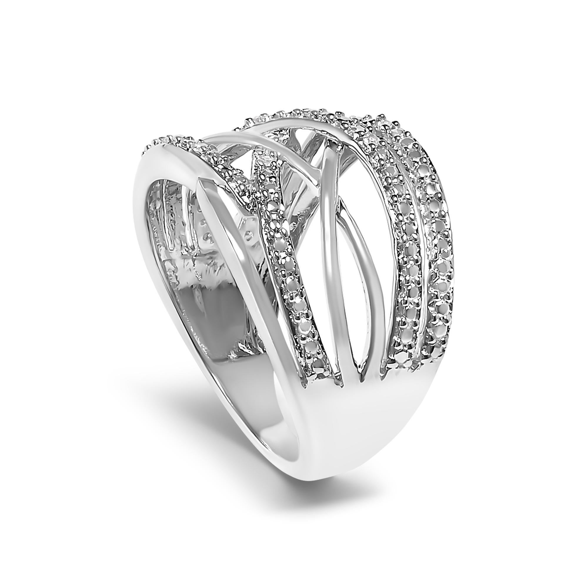 .925 Sterling Silver Diamond Accent Crossover Ring Corte redondo en venta