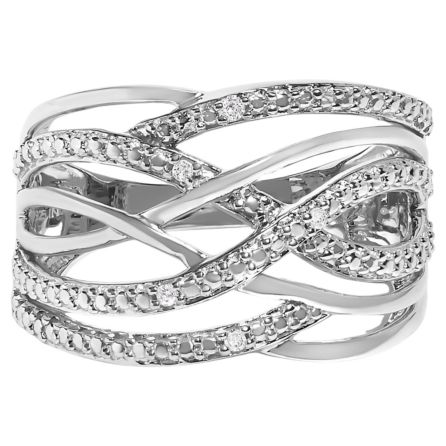 .925 Sterling Silver Diamond Accent Crossover Ring