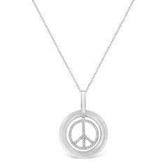 .925 Sterling Silver Diamond Accent Dancing Peace Sign Pendant Necklace