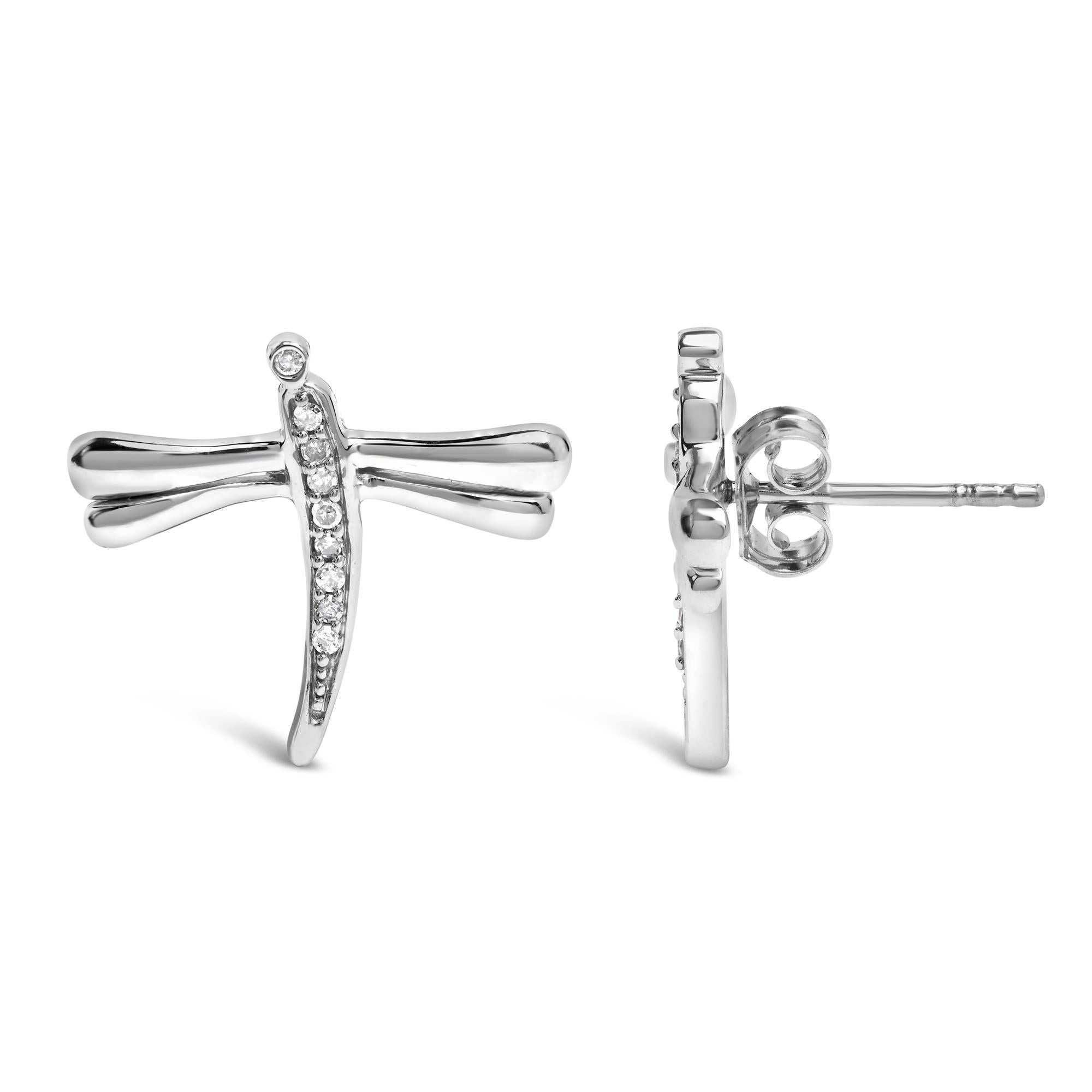 Moderno Orecchini con perno a forma di libellula in argento 925 con diamante in vendita