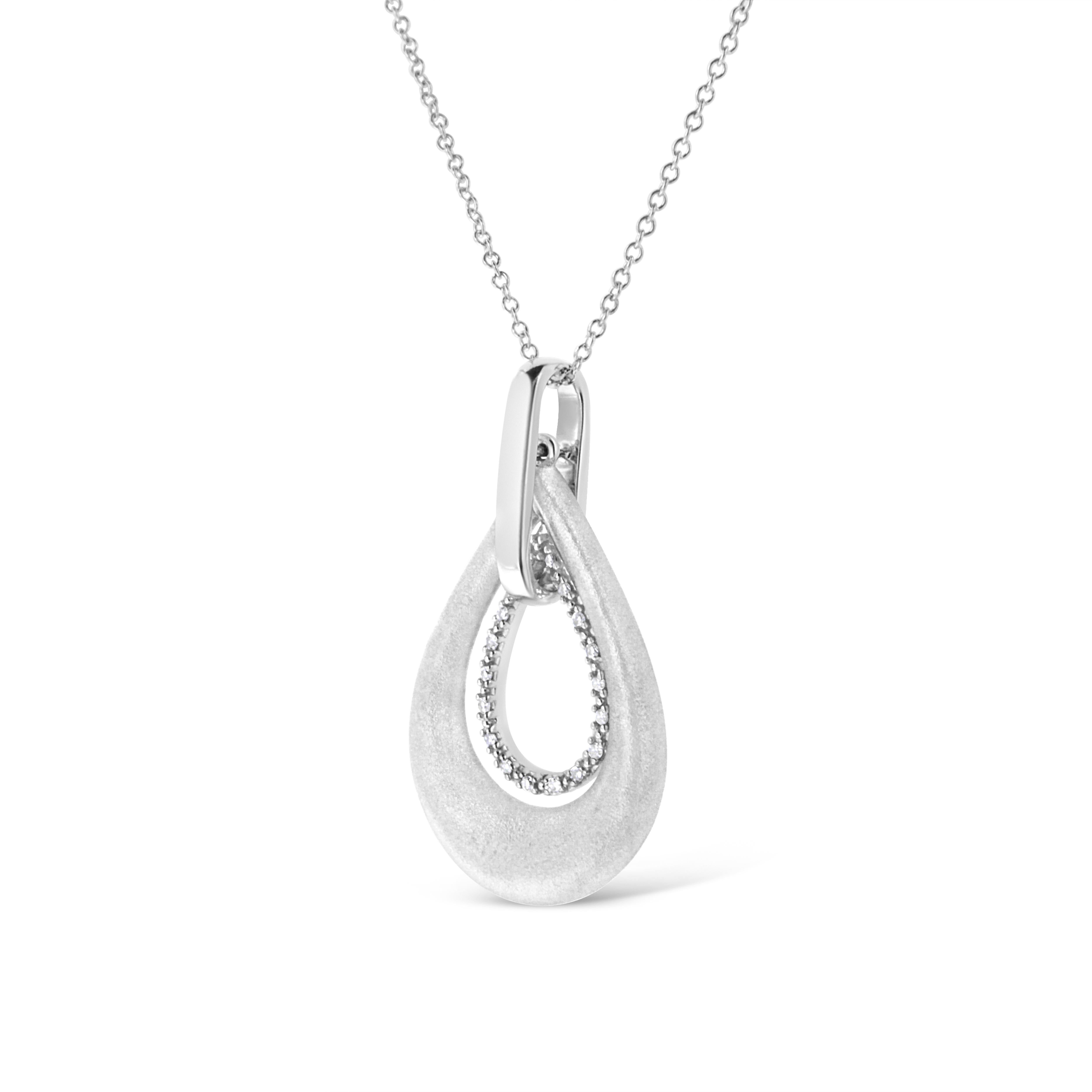 Contemporary .925 Sterling Silver Diamond Accent Fashion Double Drop Design Pendant Necklace
