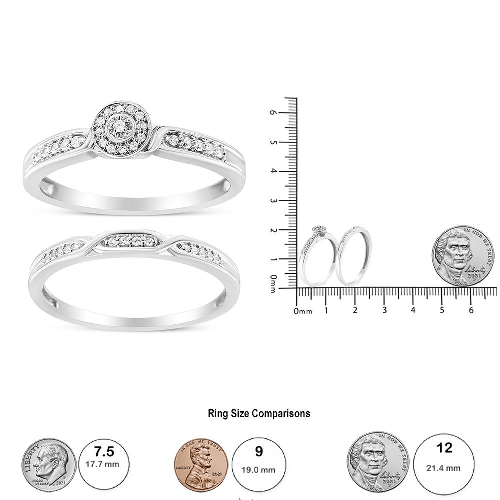 .925 Sterling Silver Diamond Accent Frame Twist Shank Bridal Set Ring and Band Neuf - En vente à New York, NY