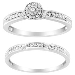 .925 Sterling Silver Diamond Accent Frame Twist Shank Bridal Set Ring and Band