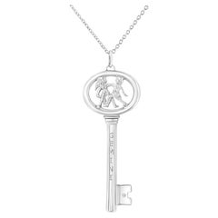 .925 Sterling Silver Diamond Accent Gemini Zodiac Key Pendant Necklace