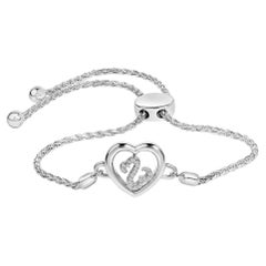 .925 Sterling Silver Diamond Accent Heart Infinity Bolo Adjustable Bracelet