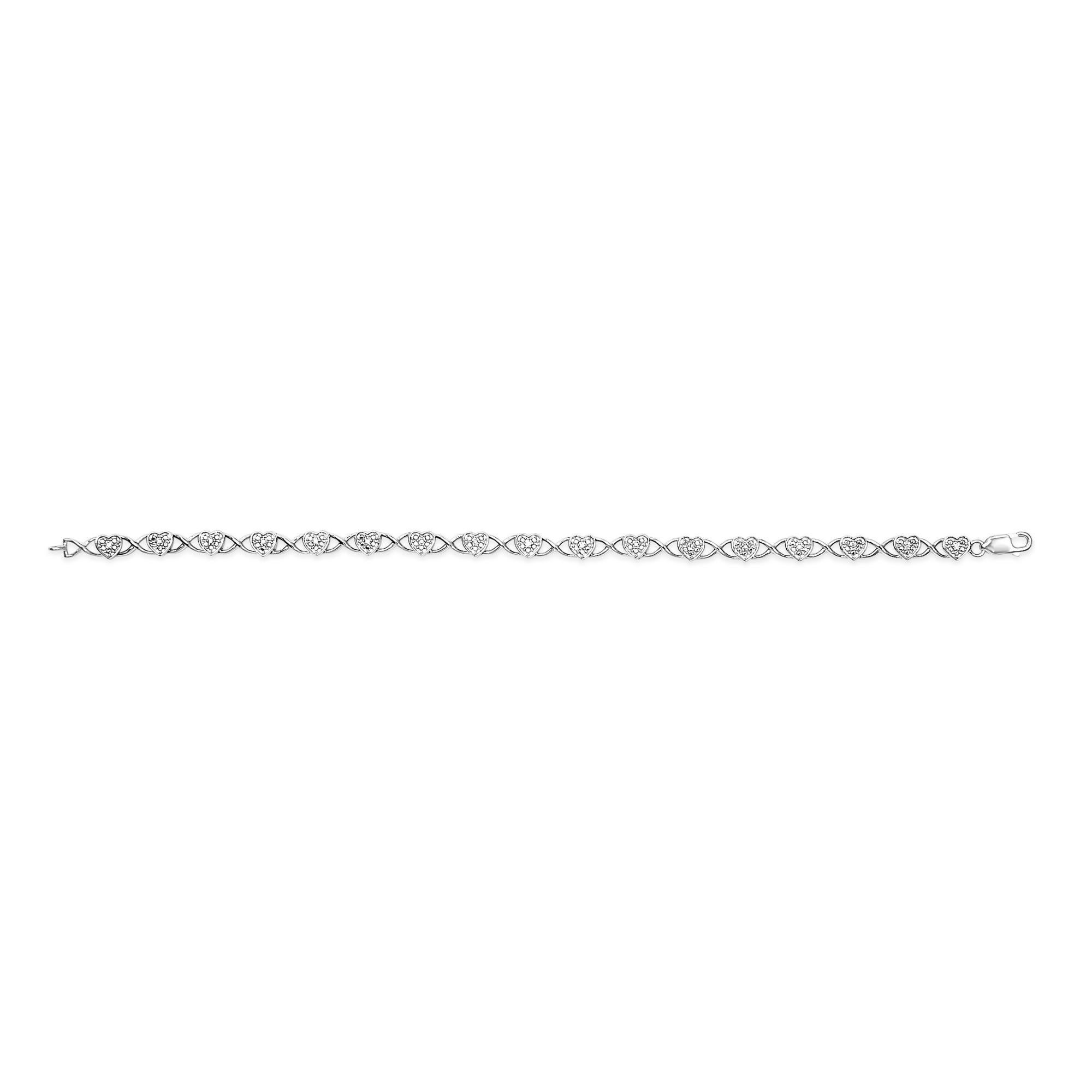.925 Sterling Silber Diamant Akzent Herz Link Armband (I-J Farbe, I3 Klarheit) (Moderne) im Angebot