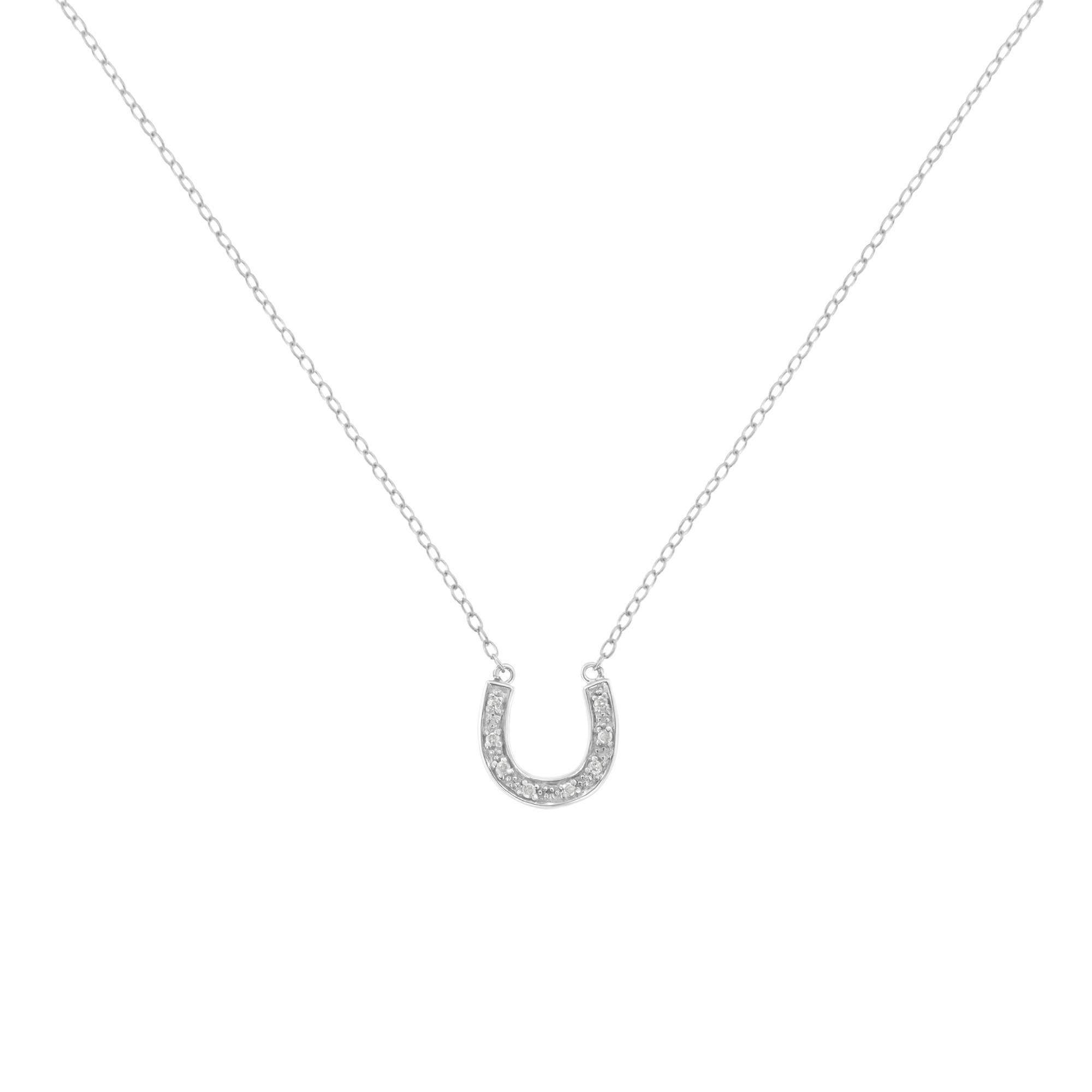 Moderno Collana con ciondolo a forma di U a ferro di cavallo in argento 925 con accenti di diamanti da 18 pollici