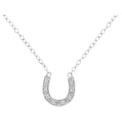 .925 Sterling Silver Diamond Accentered Horseshoe U Shape 18" Pendant Necklace