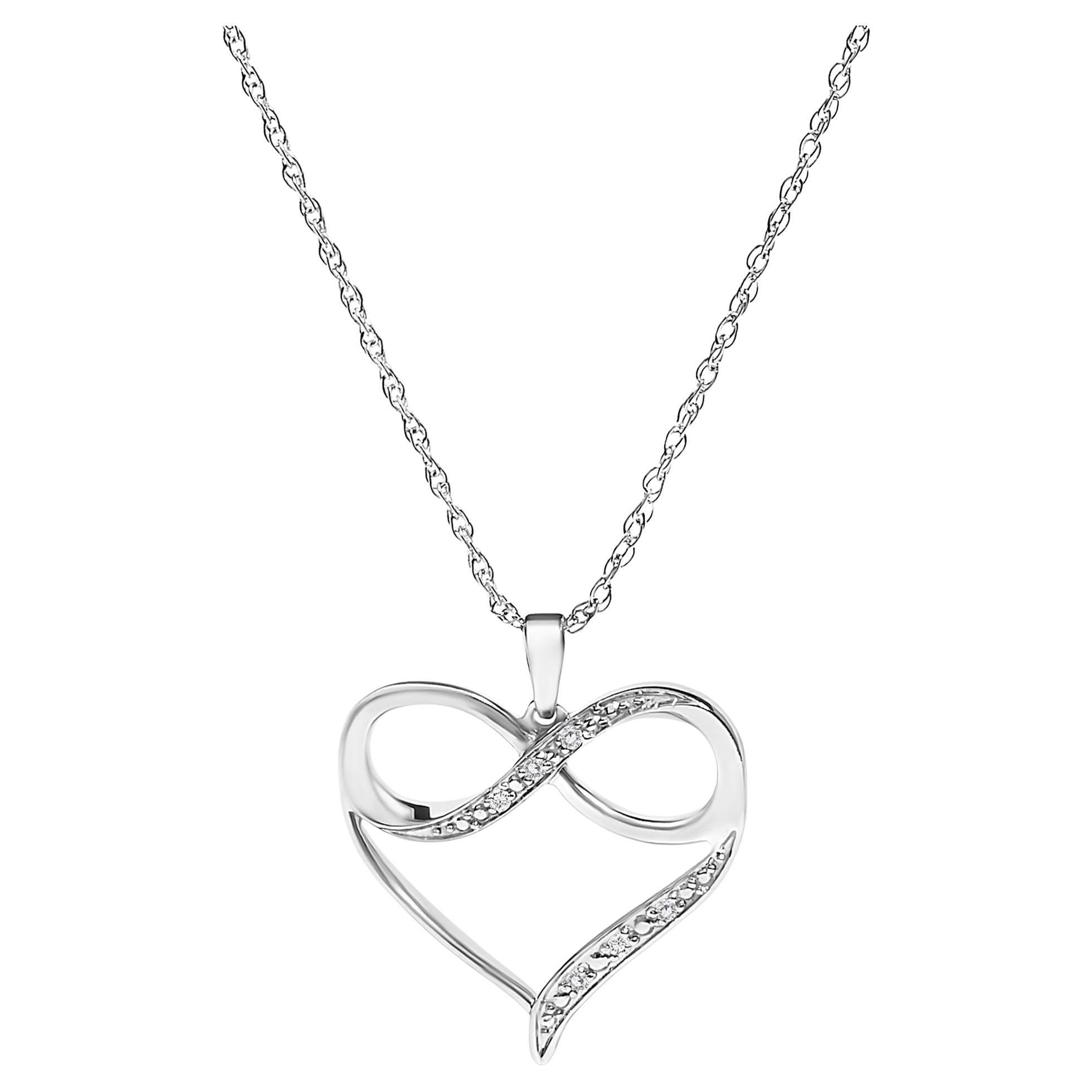 .925 Sterling Silver Diamond Accent Infinity Heart Love Pendant Necklace