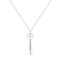 .925 Sterling Silver Diamond Accent Key Heart and Lock Pendant Necklace