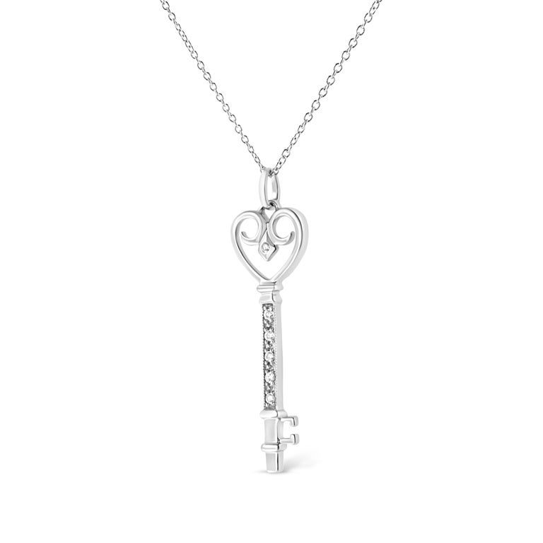 .925 Sterling Silver Diamond Accent Key Heart and Lock Pendant Necklace