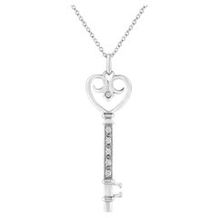 .925 Sterling Silver Diamond Accent Key Heart and Lock Pendant Necklace