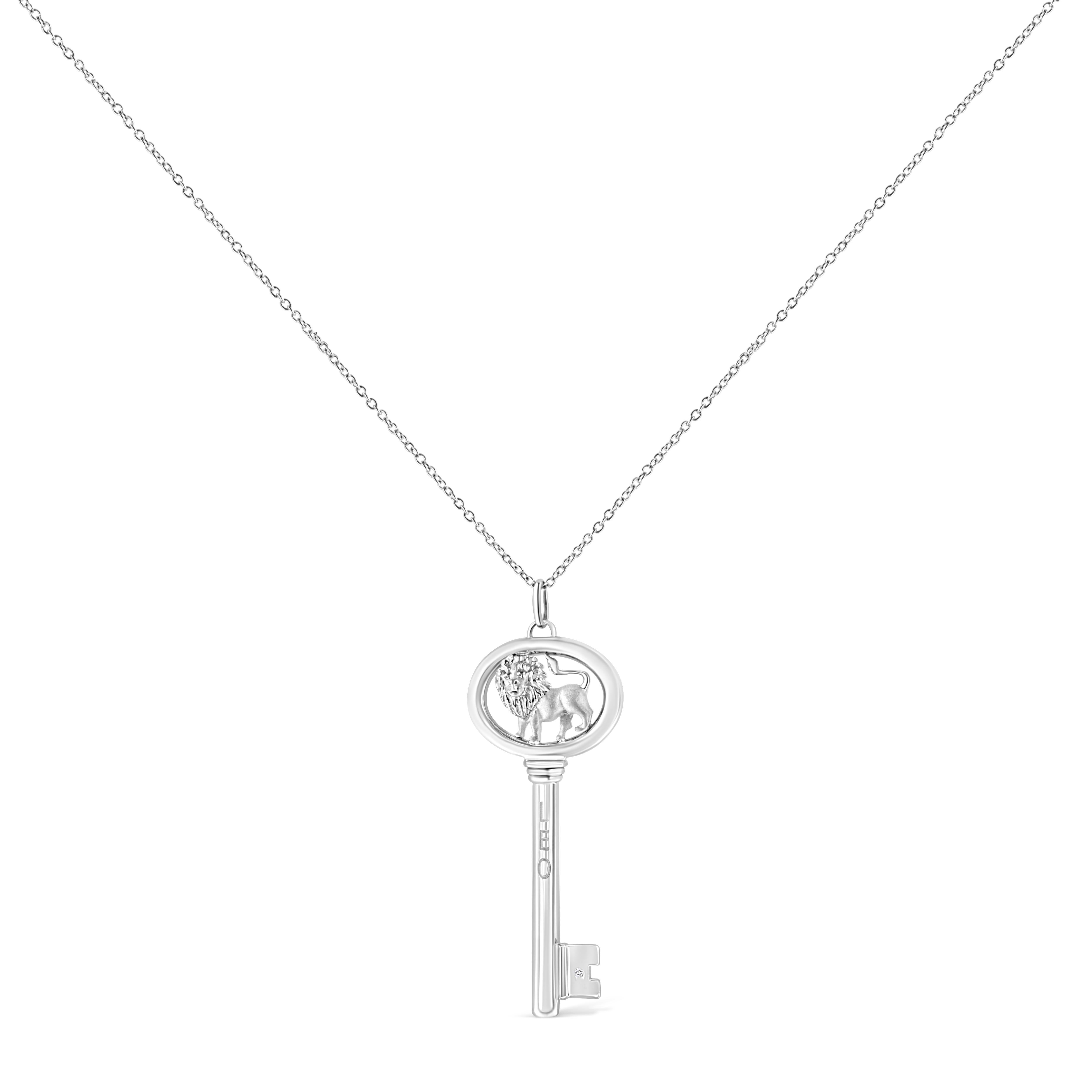 It's as if the stars aligned to create this stunning .925 Sterling Silver necklace flaunting a Leo zodiac pendant accented by a glimmering bezel set natural diamond. Brilliant beacons of optimism and hope, our Zodiac Keys are radiant symbols of a