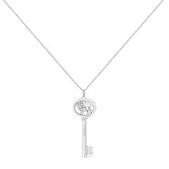 .925 Sterling Silver Diamond Accent Leo Zodiac Key Pendant Necklace