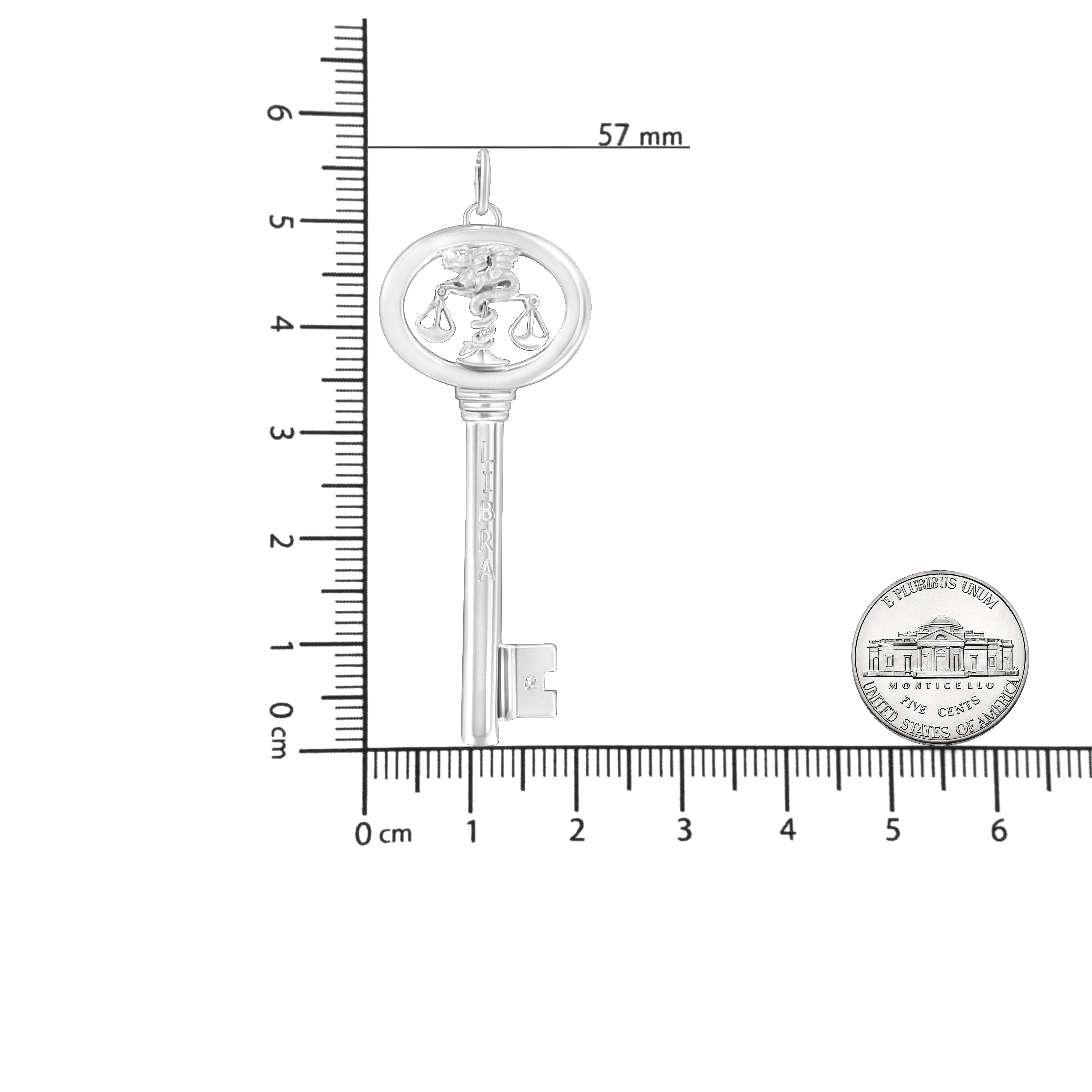 Round Cut .925 Sterling Silver Diamond Accent Libra Zodiac Key Pendant Necklace For Sale