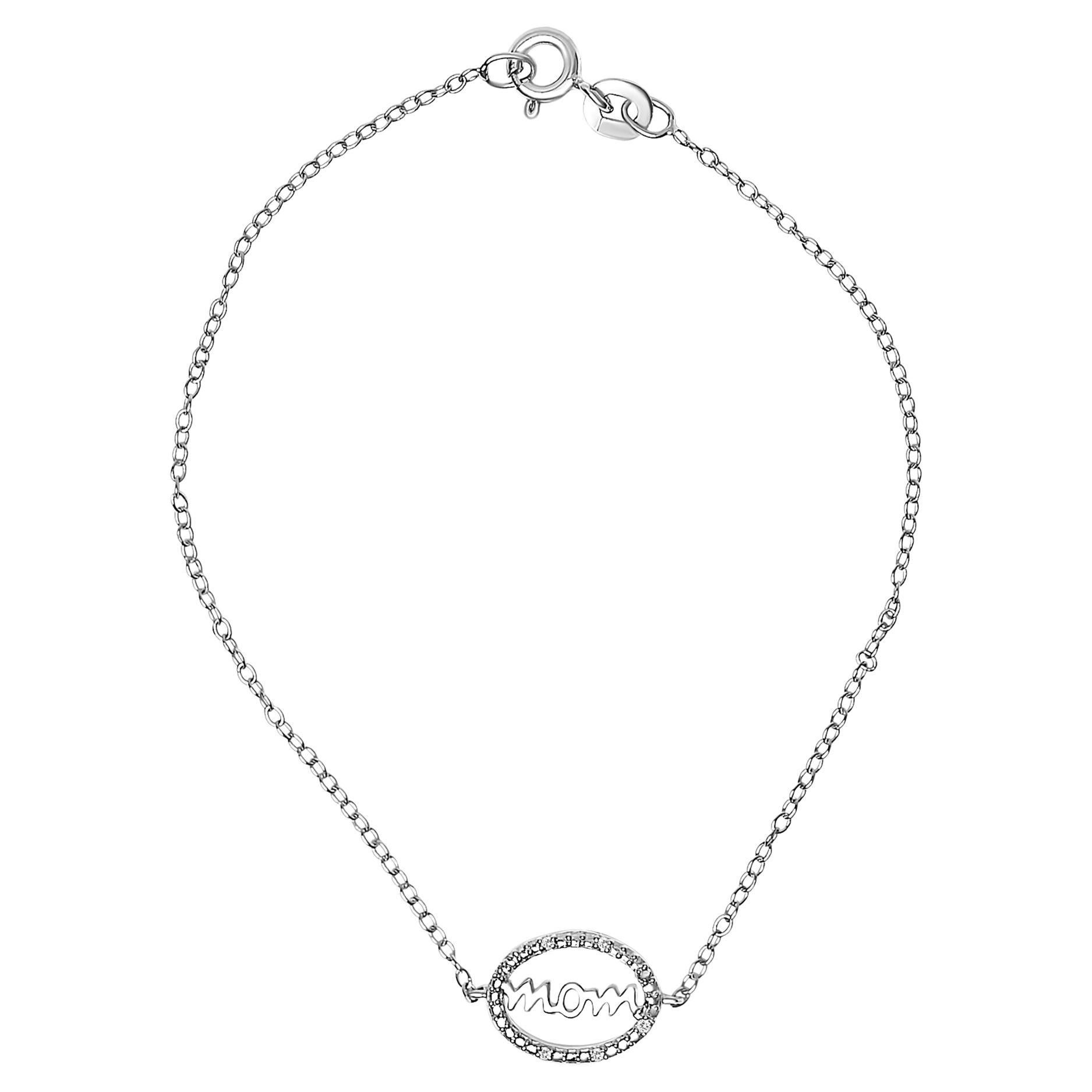 .925 Sterling Silver Diamond Accent MOM Charm Bracelet