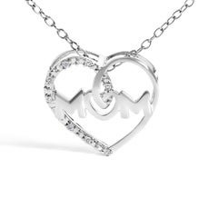 .925 Sterling Silver Diamond Accent MOM Heart Pendant Necklace