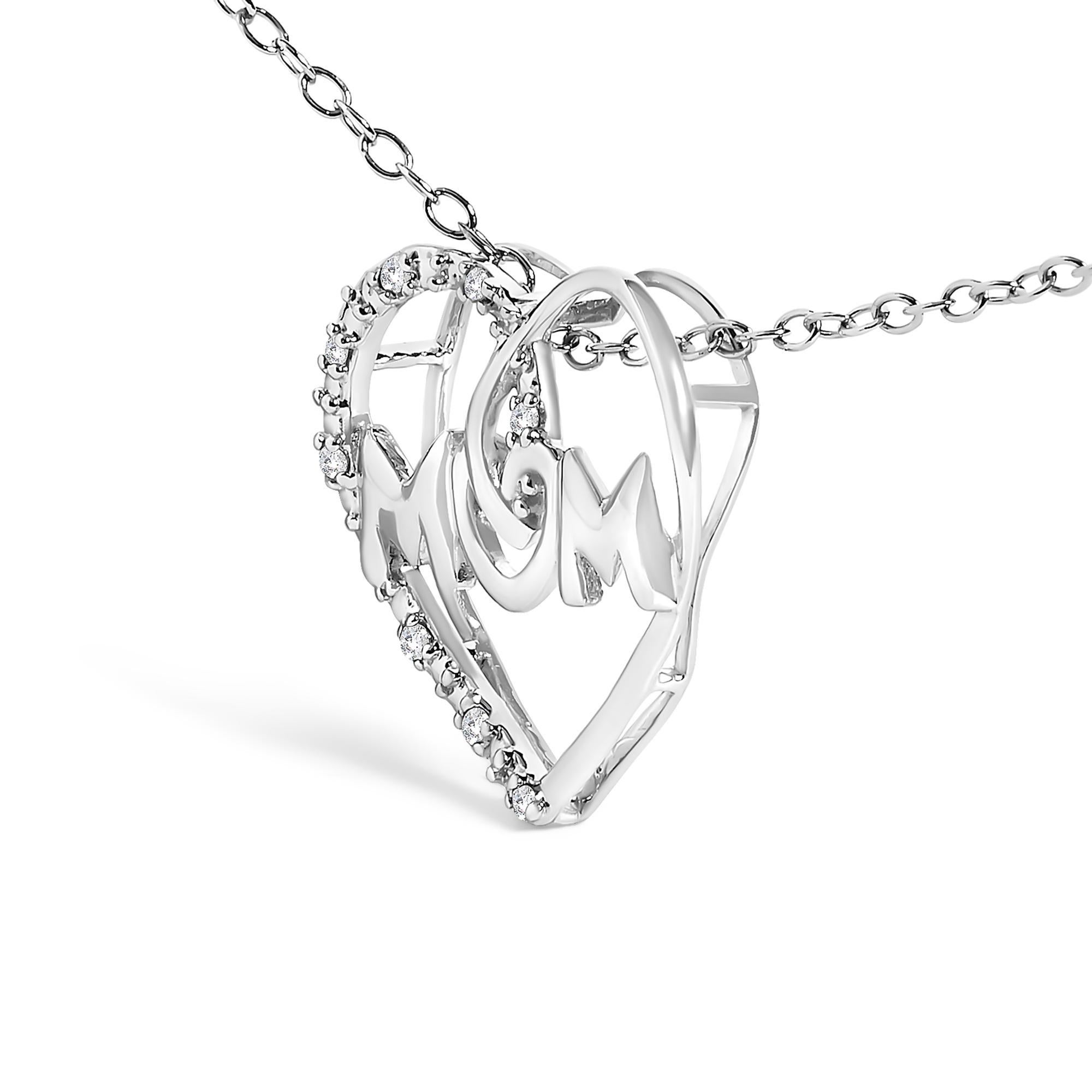 Moderno Collana con ciondolo a forma di cuore della mamma in argento 925 con diamanti in vendita