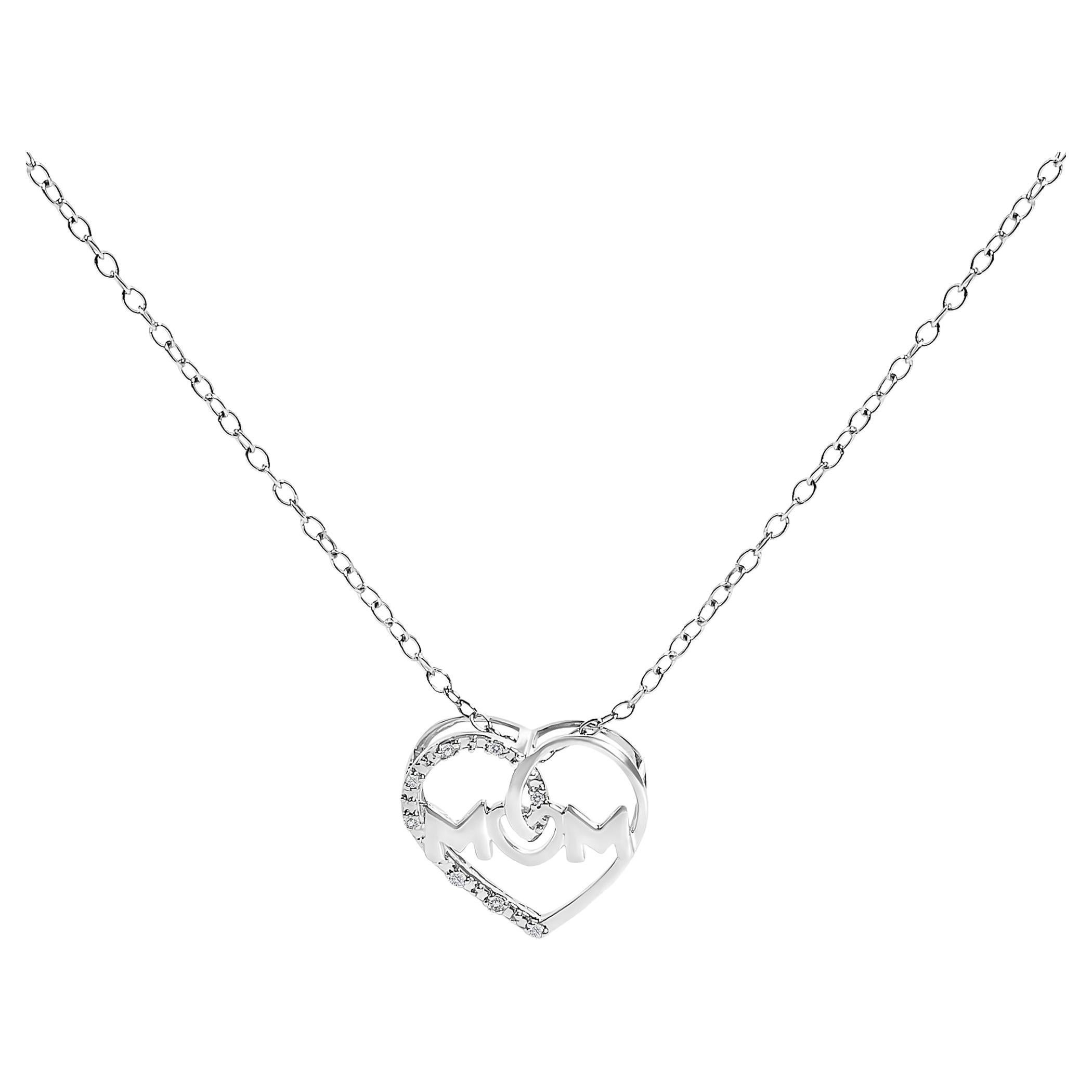 Stunning 925 Sterling Silver Amethyst & Diamond Accent Mother's Heart Jewelry Set (Necklace & Earrings)
