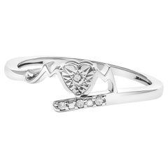 .925 Argent Sterling Bague en forme de coeur "MOM" sertie de diamants
