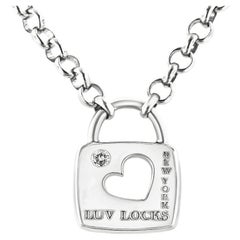 .925 Sterling Silver Diamond Accent Open Heart Love Lock Pendant 18" Necklace