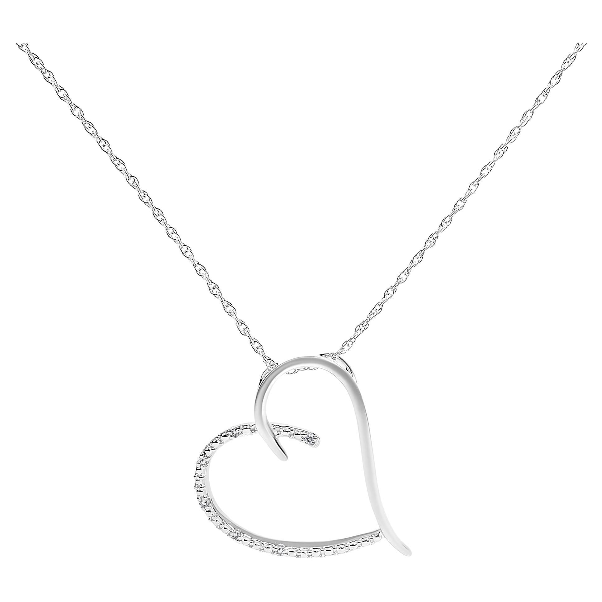 .925 Sterling Silver Diamond Accent Open Heart Slide Pendant Necklace For Sale