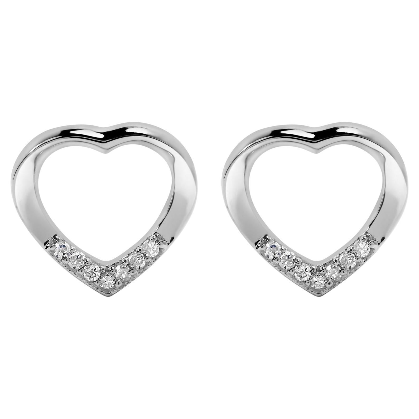 Boucles d'oreilles cœur ouvert en argent sterling .925 serties de diamants