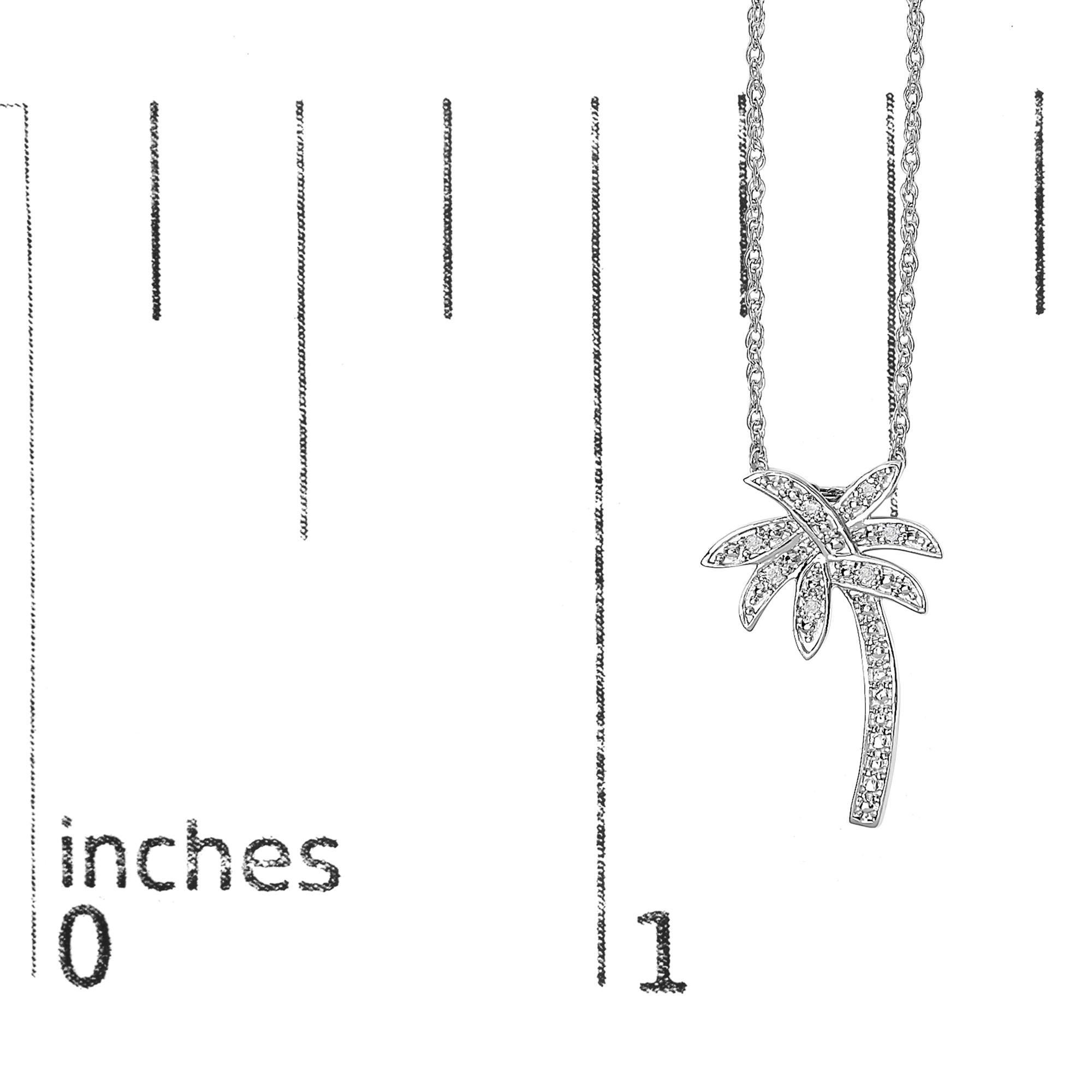 .925 Sterling Silver Diamond Accent Palm Tree Pendant Necklace In New Condition For Sale In New York, NY