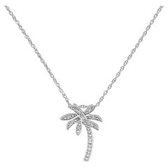 .925 Sterling Silver Diamond Accent Palm Tree Pendant Necklace