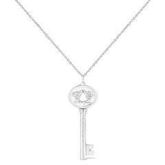 .925 Sterling Silver Diamond Accent Pisces Zodiac Key Pendant Necklace
