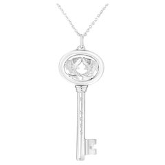 Collier en argent 925 avec pendentif en forme de clé du zodiaque Pisces orné de diamants