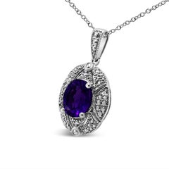 .925 Sterling Silver Diamond Accent & Purple Amethyst Gemstone Pendant Necklace