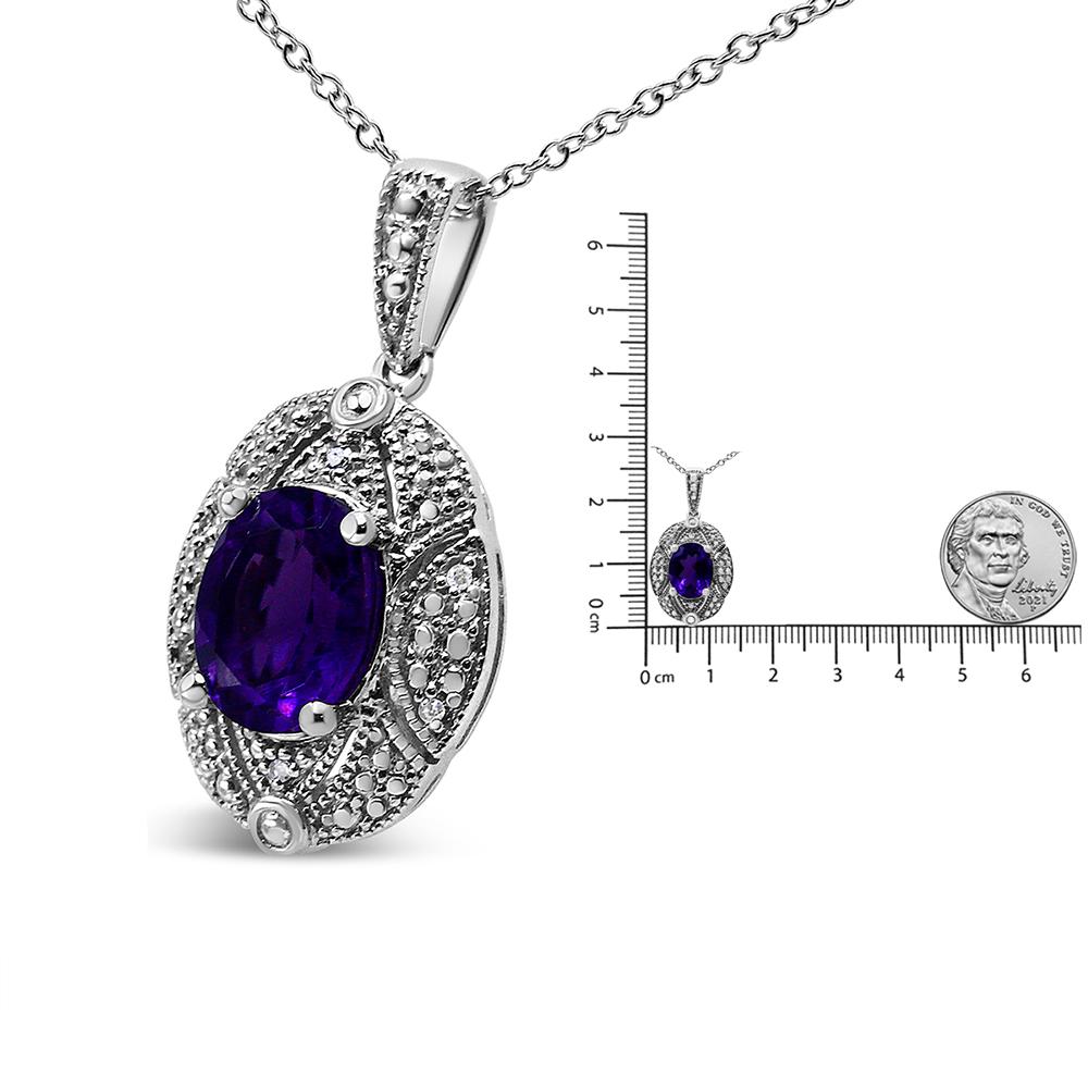 .925 Sterling Silver Diamond Accent & Purple Amethyst Gemstone Pendant Necklace In New Condition For Sale In New York, NY