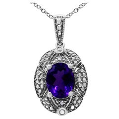 .925 Sterling Silver Diamond Accent & Purple Amethyst Gemstone Pendant Necklace