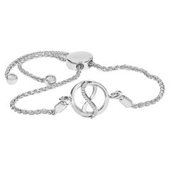 .925 Sterling Silver Diamond Accent Ribbon and Circle Bolo Adjustable Bracelet
