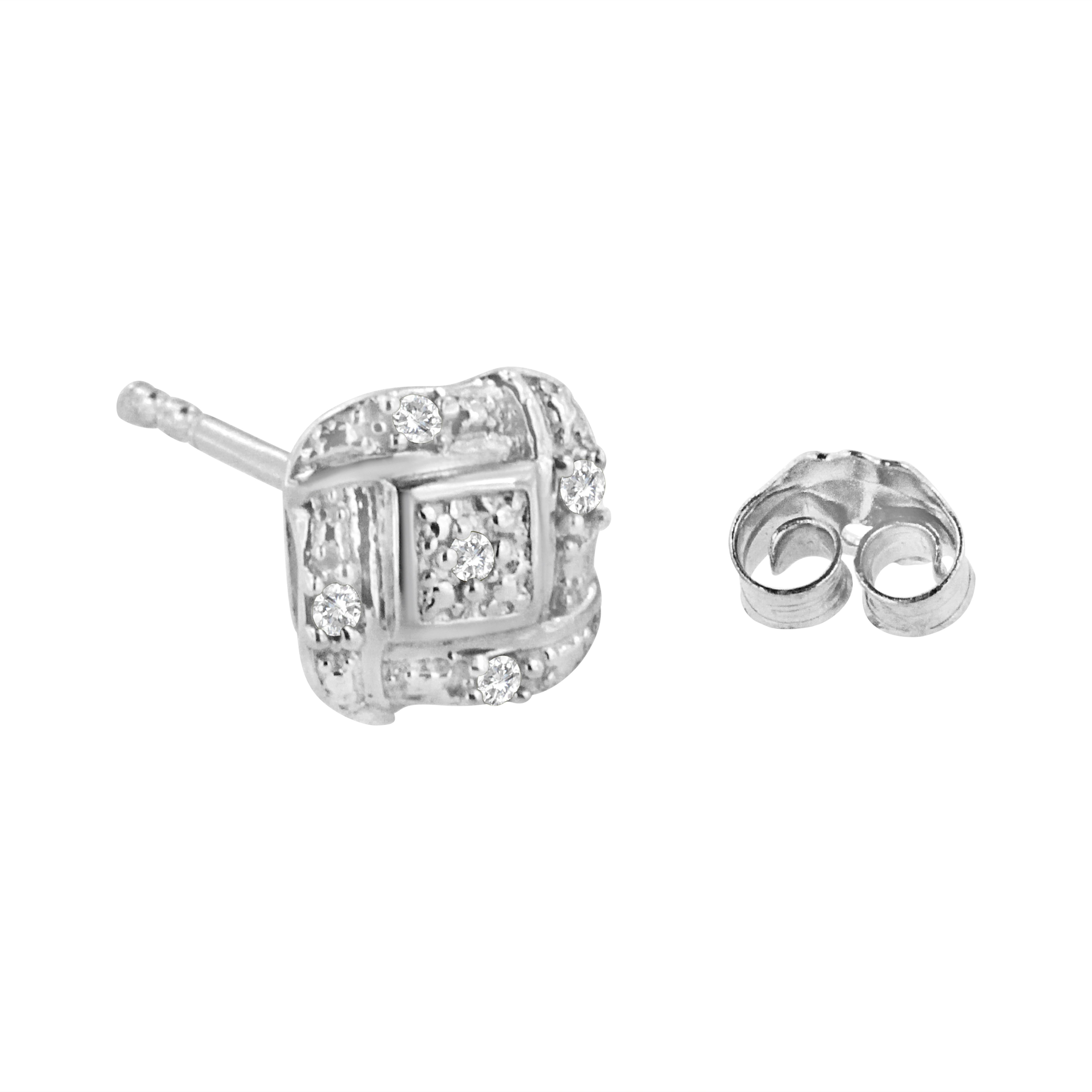 .925 Sterling Silver Diamond Accent Square Knot Stud Earrings In New Condition For Sale In New York, NY