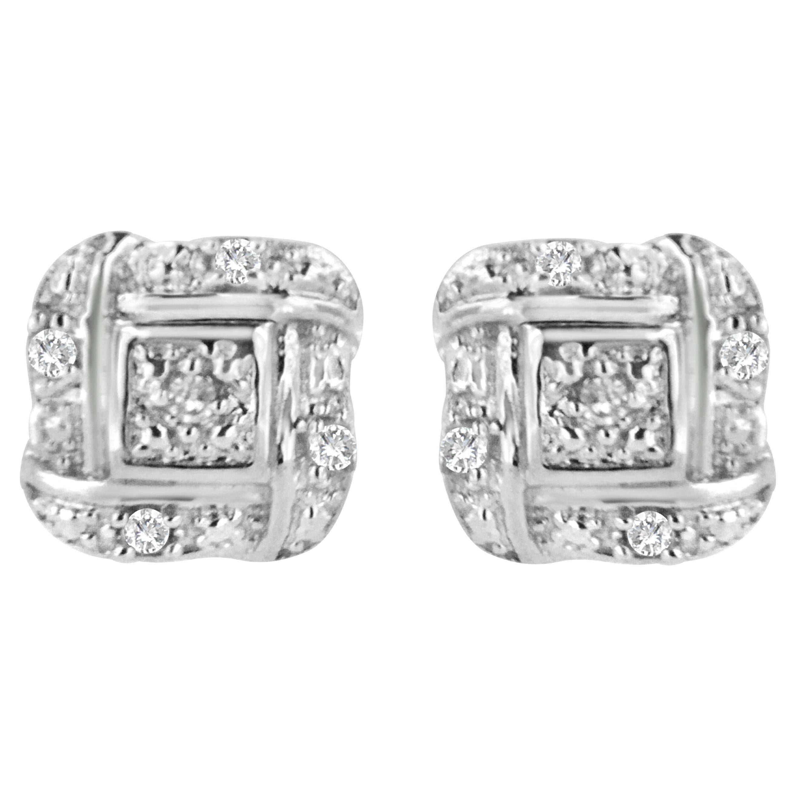 .925 Sterling Silver Diamond Accent Square Knot Stud Earrings For Sale