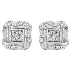 .925 Sterling Silver Diamond Accent Square Knot Stud Earrings