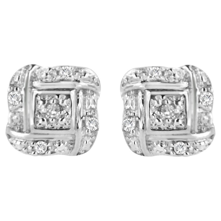 .925 Sterling Silver Diamond Accent Square Knot Stud Earrings For Sale