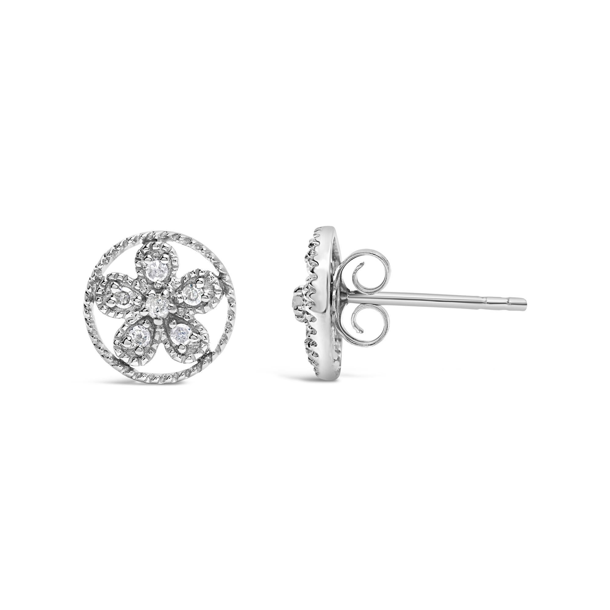 Moderno A. Silver, 925 Orecchini con diamanti con Stella e Ruota in stile Milgrain in vendita