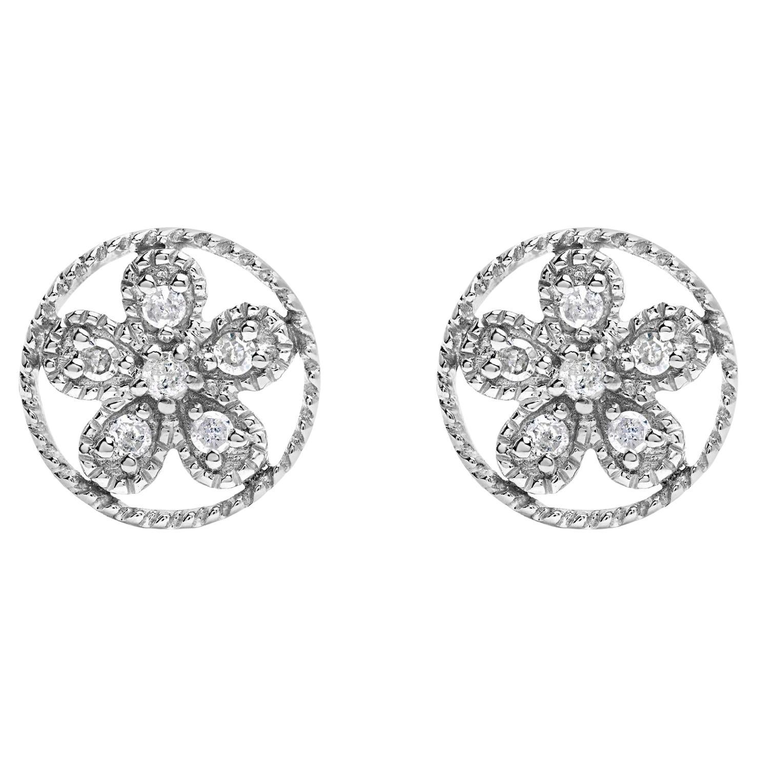 .925 Sterlingsilber Diamant-Ohrstecker im Milgrain-Stil mit Stern- und Rad-Akzent