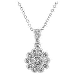 .925 Sterling Silver Diamond Accent Sunburst Milgrain Pendant Necklace