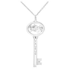 .925 Sterling Silver Diamond Accent Taurus Zodiac Key Pendant Necklace
