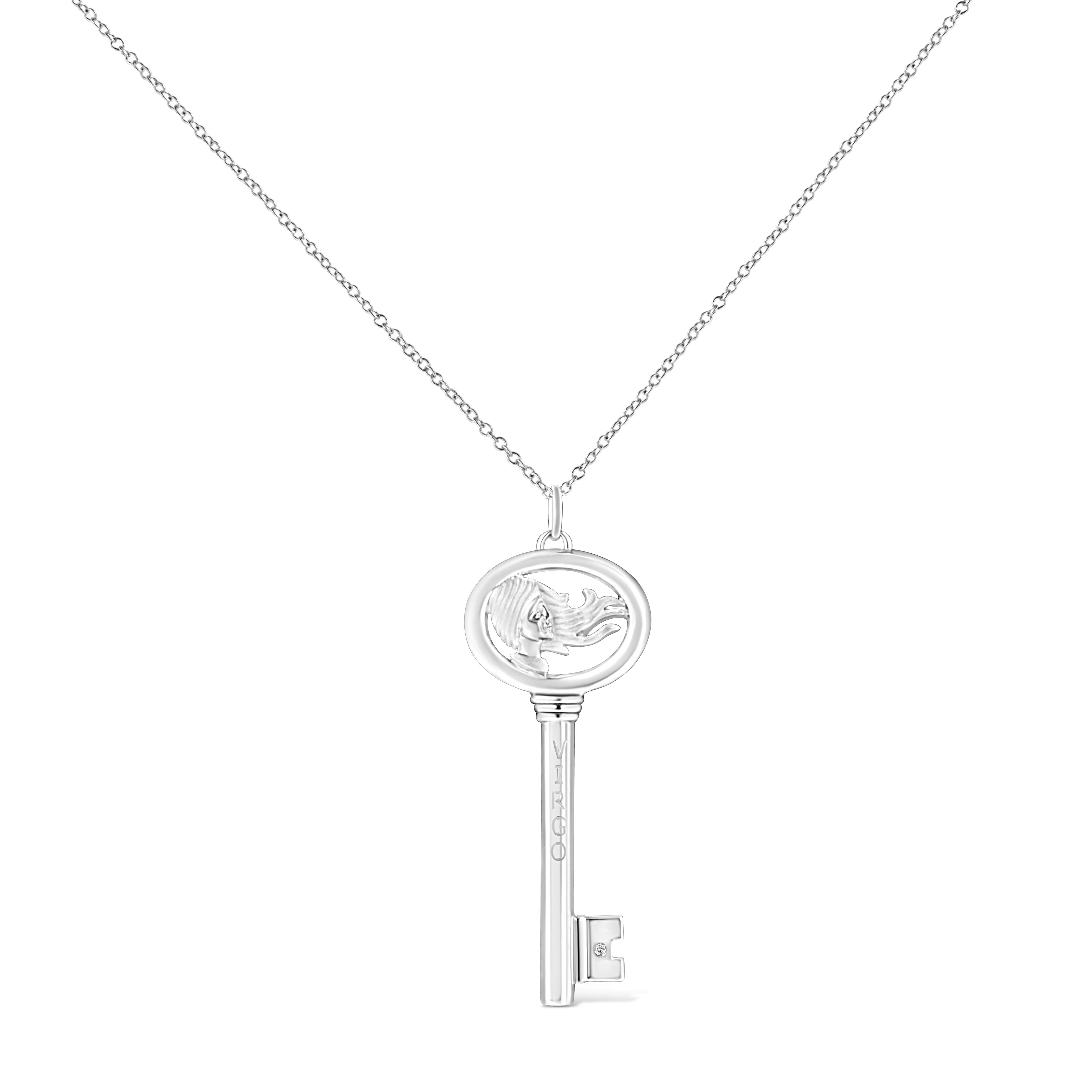 It's as if the stars aligned to create this stunning .925 Sterling Silver necklace flaunting a Virgo zodiac pendant accented by a glimmering bezel set natural diamond. Brilliant beacons of optimism and hope, our Zodiac Keys are radiant symbols of a