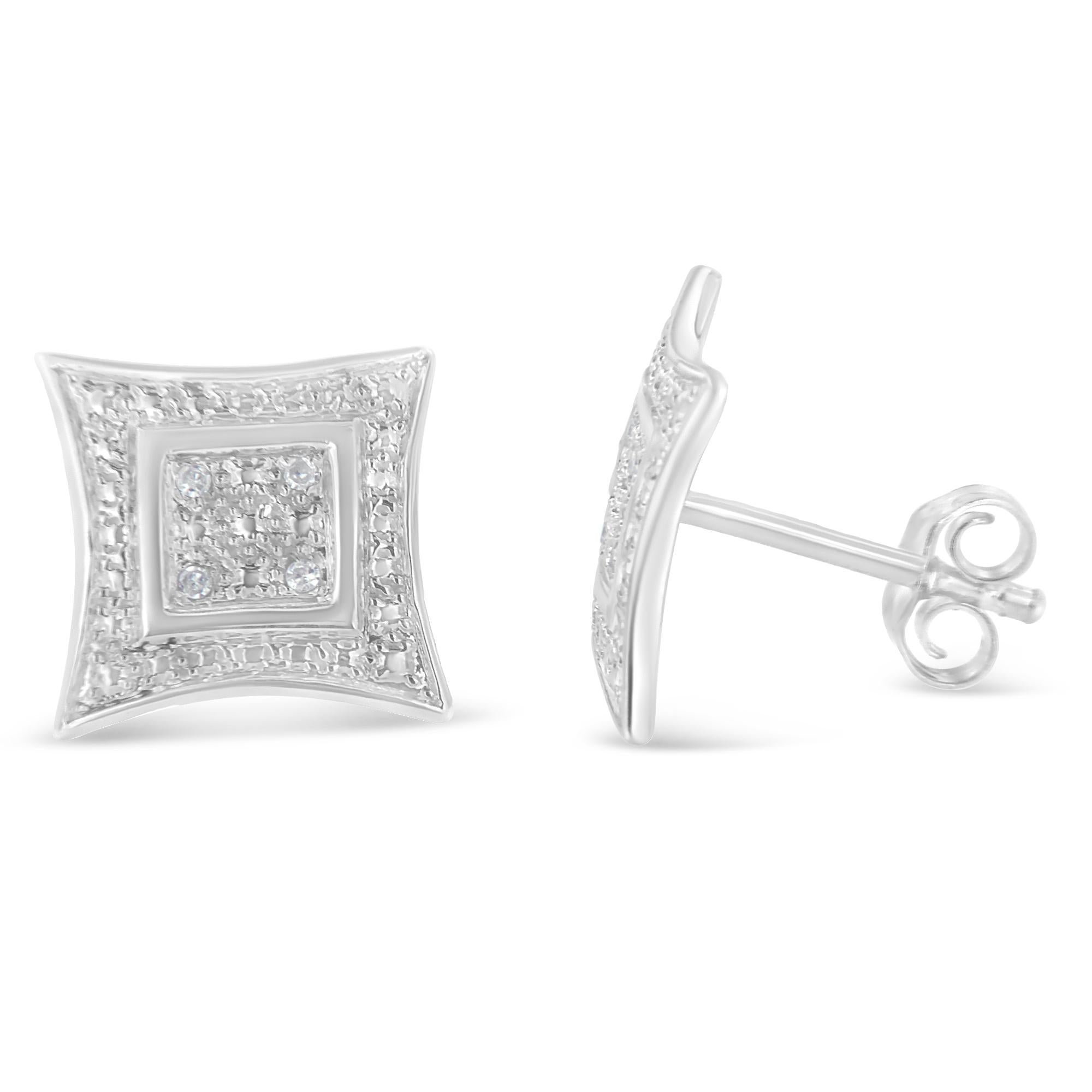 A fabulous pair of earrings is one of those must-have accessories for every lady. With eight fragments of round-cut diamonds arranged in pave setting, these sterling silver stud earrings can dazzle at any occasion.

