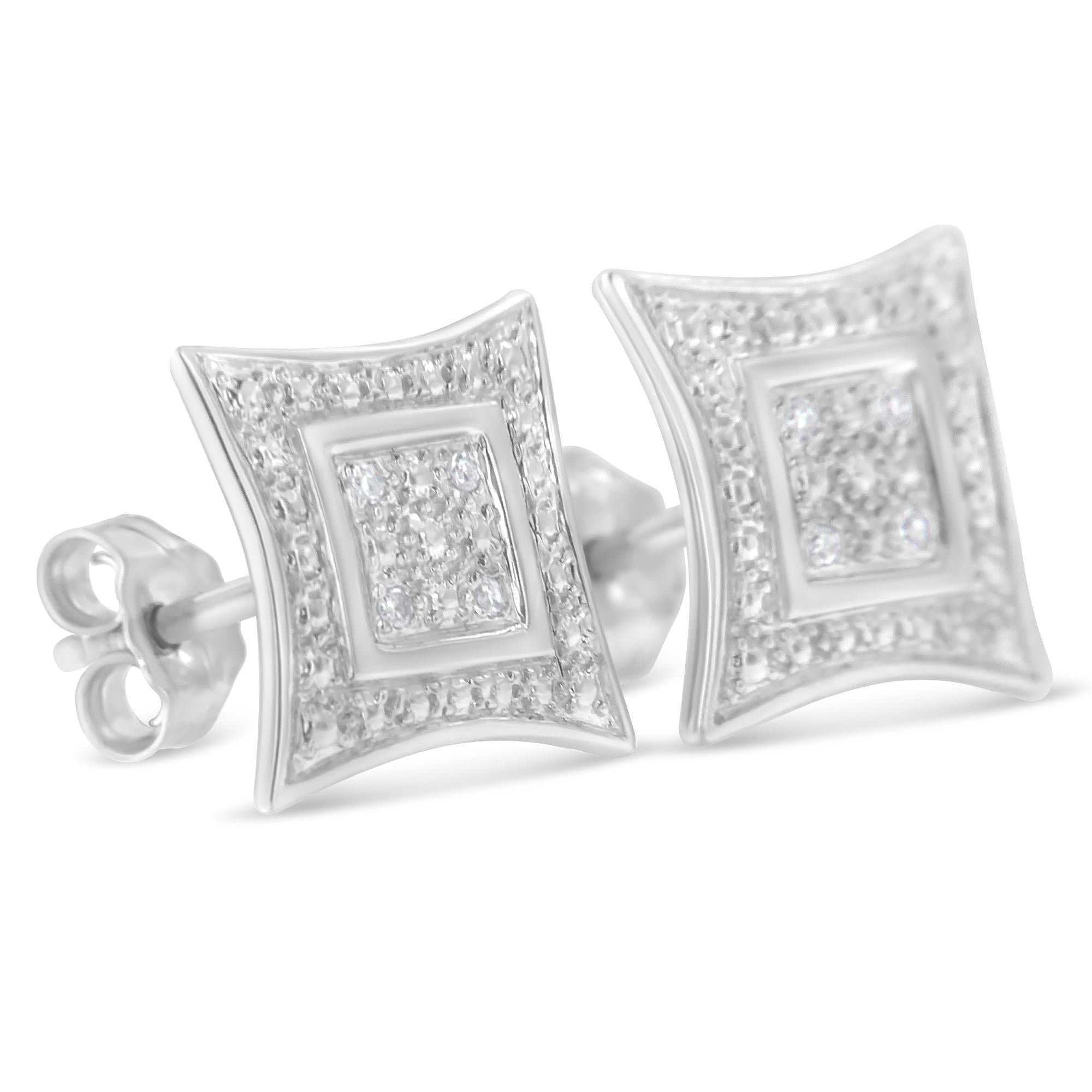 Round Cut .925 Sterling Silver Diamond Accented 4-Stone Halo-Style Stud Earrings For Sale