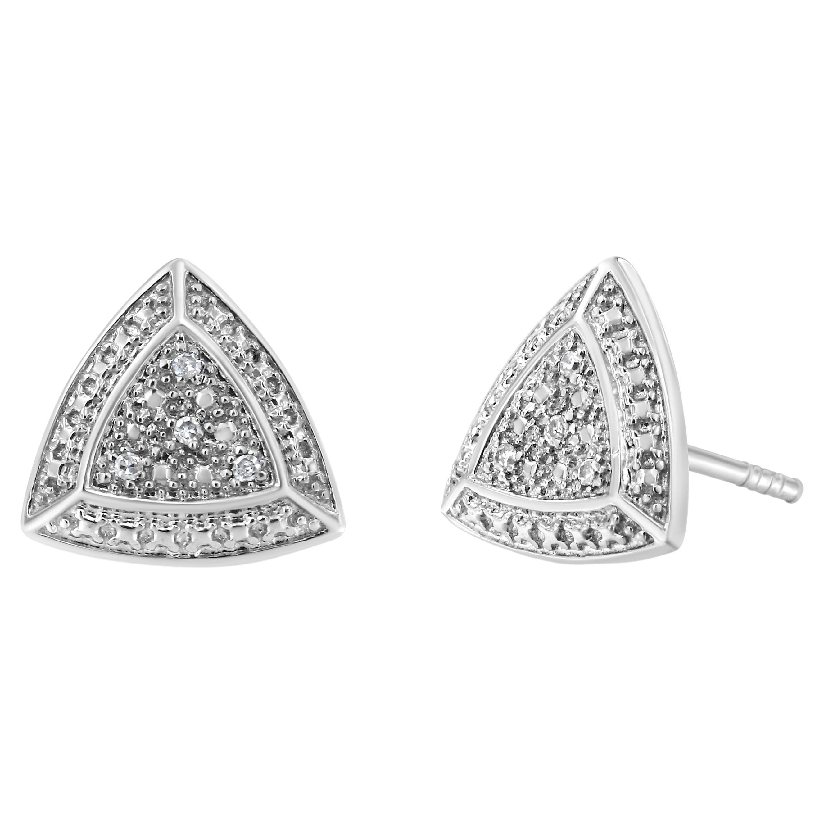 .925 Sterling Silver Diamond-Accented 4-Stone Halo-Style Stud Earrings For Sale