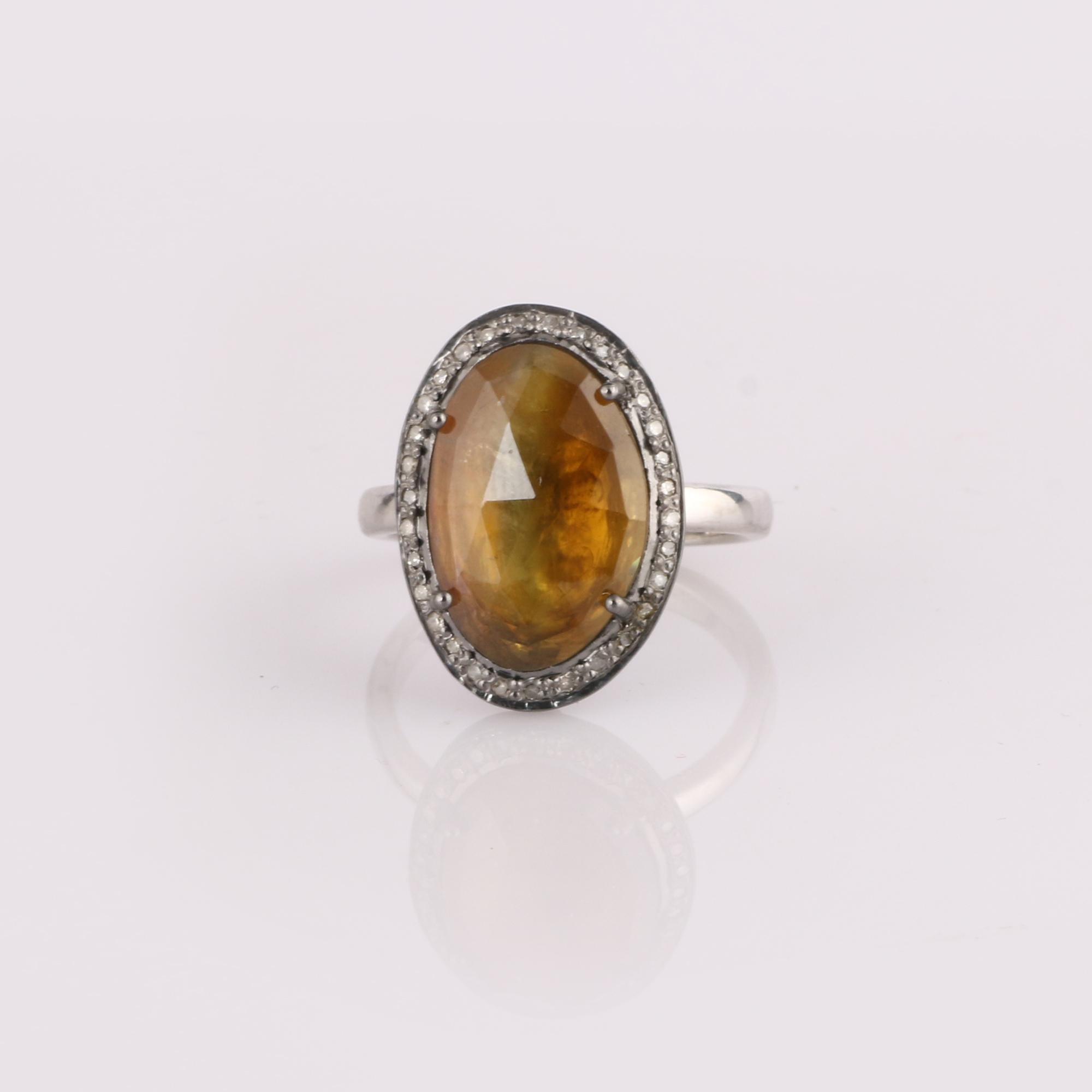 Item details:-

✦ SKU:- ESRG00218

✦ Material :- 925 Sterling Silver
✦ Gemstone Specification:-
✧ Diamond
✧ Amber

✦ Approx. Diamond Weight : 0.15
✦ Approx. Silver Weight : 4.4
✦ Approx. Gross Weight : 5.2

Ring Size (US): 7.5

You will Get the same