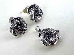 925 Sterling Silver & Diamond (black & white) Knot Motif Set: Pendant & Earrings
