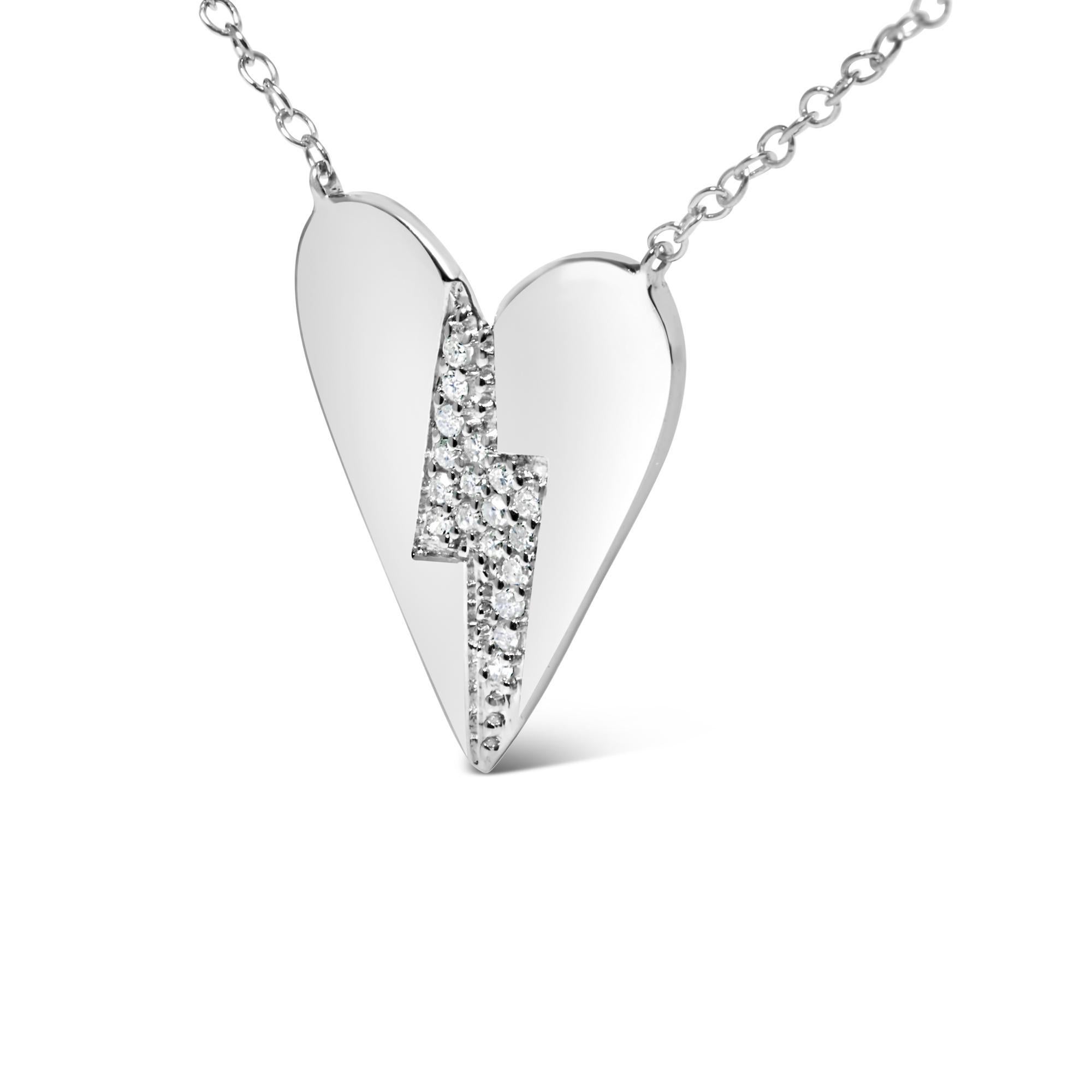 Moderno Collana con ciondolo a forma di cuore spezzato in argento 925 e diamanti in vendita